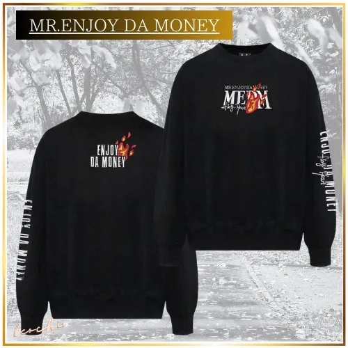 MR. ENJOY DA MONEY  |Crew Neck Unisex Street Style Long Sleeves Plain Cotton