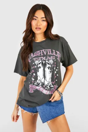 Nashville Cowboy Boot Printed Oversized T-Shirt