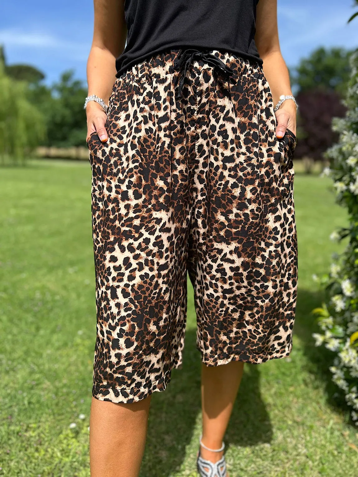 Natural Leopard Cropped Trousers