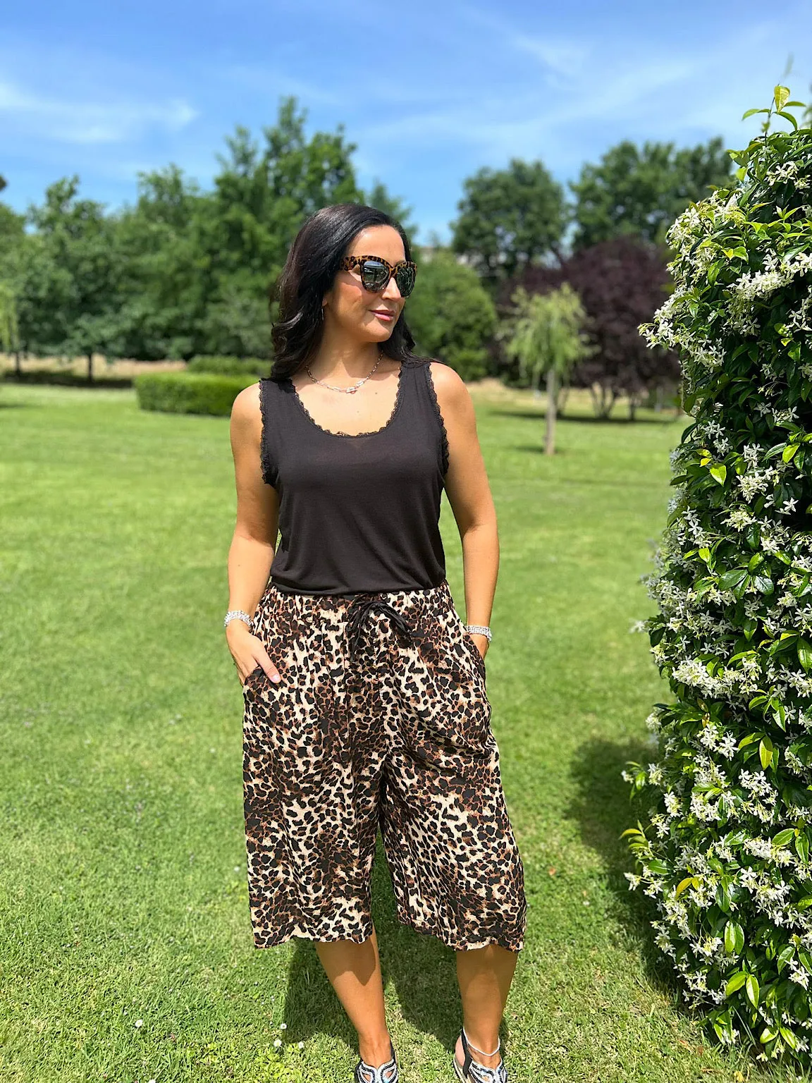 Natural Leopard Cropped Trousers