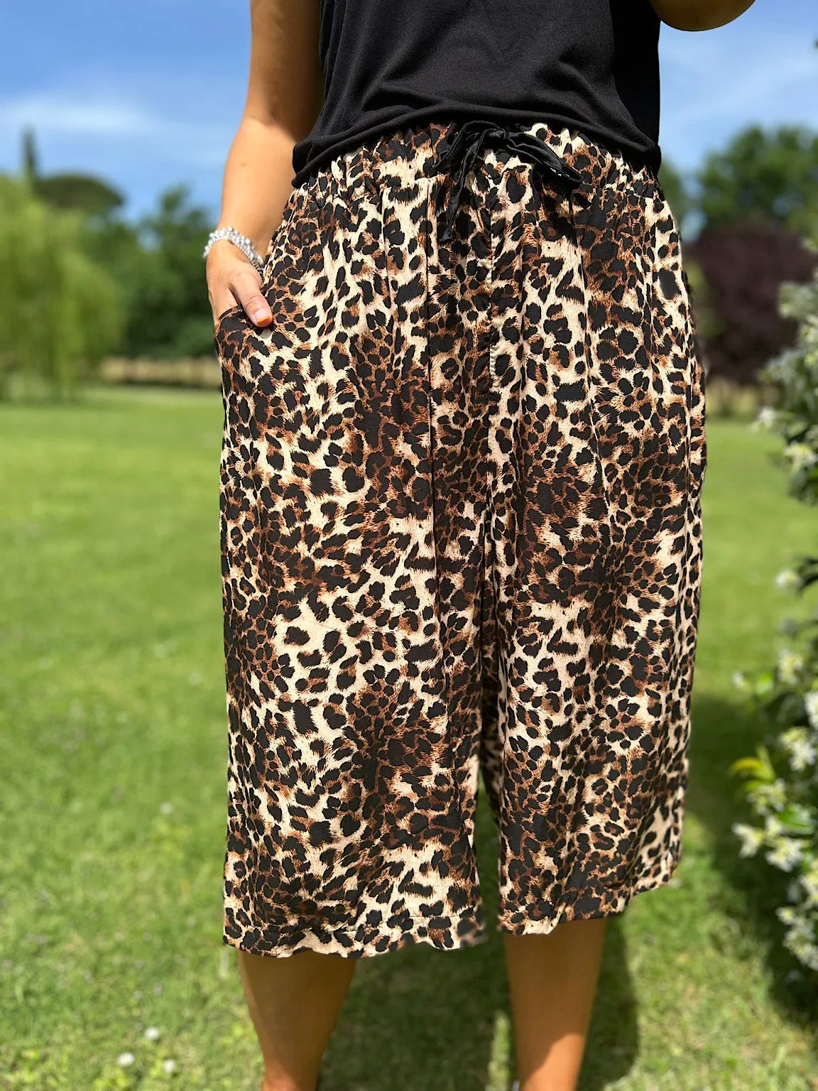 Natural Leopard Cropped Trousers