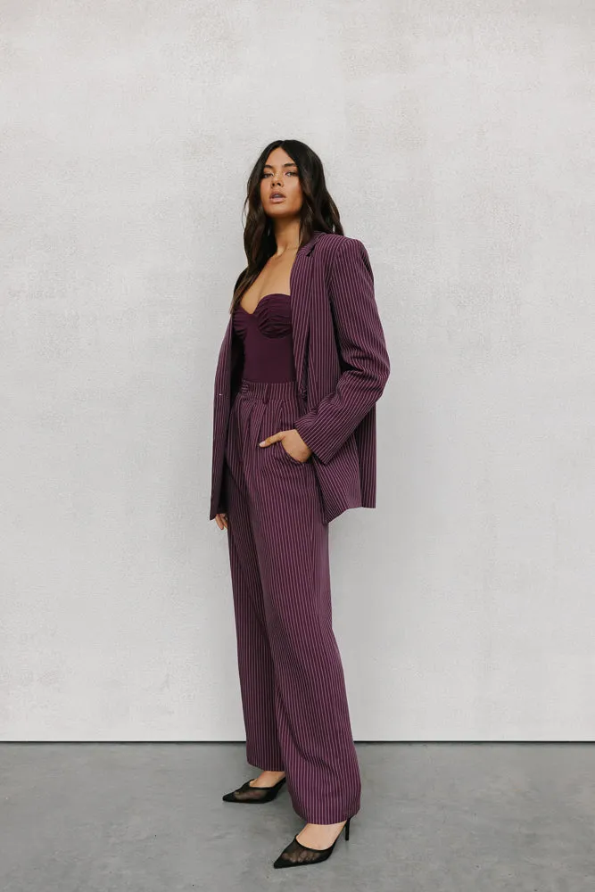 Neveah Blazer - Plum/White Pinstripe