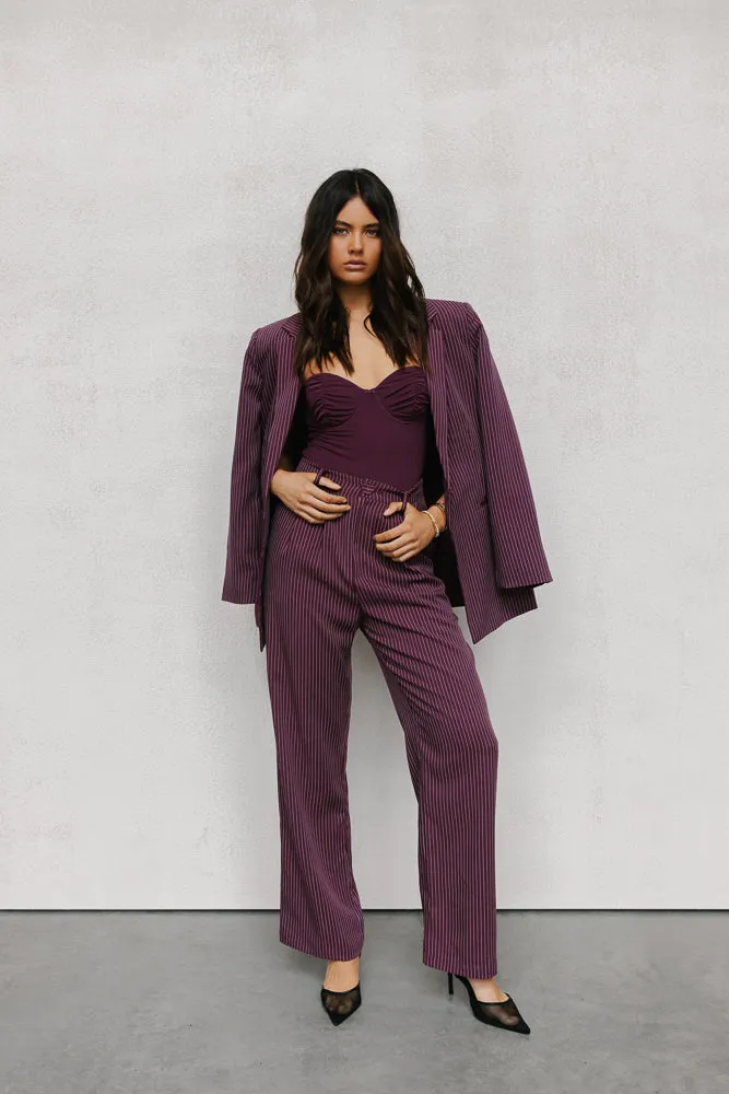 Neveah Blazer - Plum/White Pinstripe