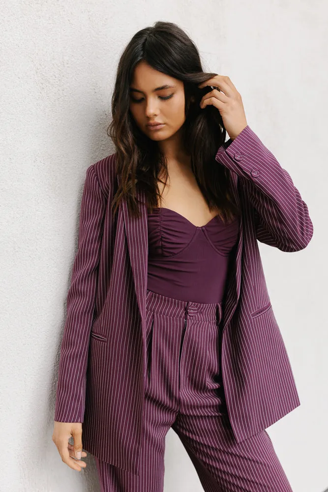 Neveah Blazer - Plum/White Pinstripe