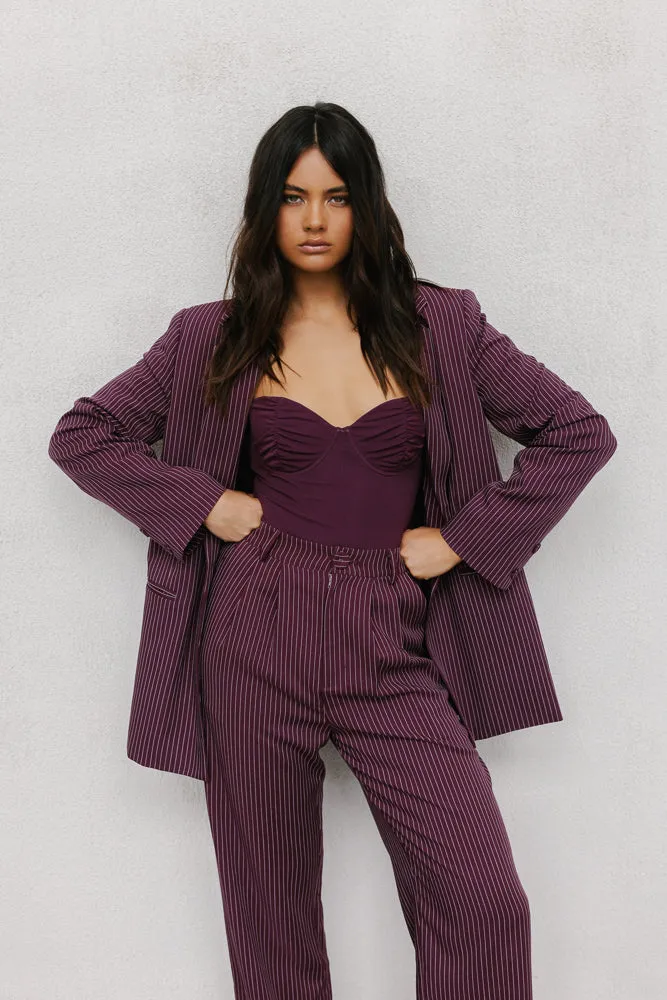 Neveah Blazer - Plum/White Pinstripe