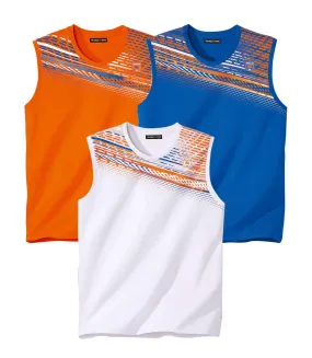 Pack of 3 Men's Athletic Vests - White Blue Orange