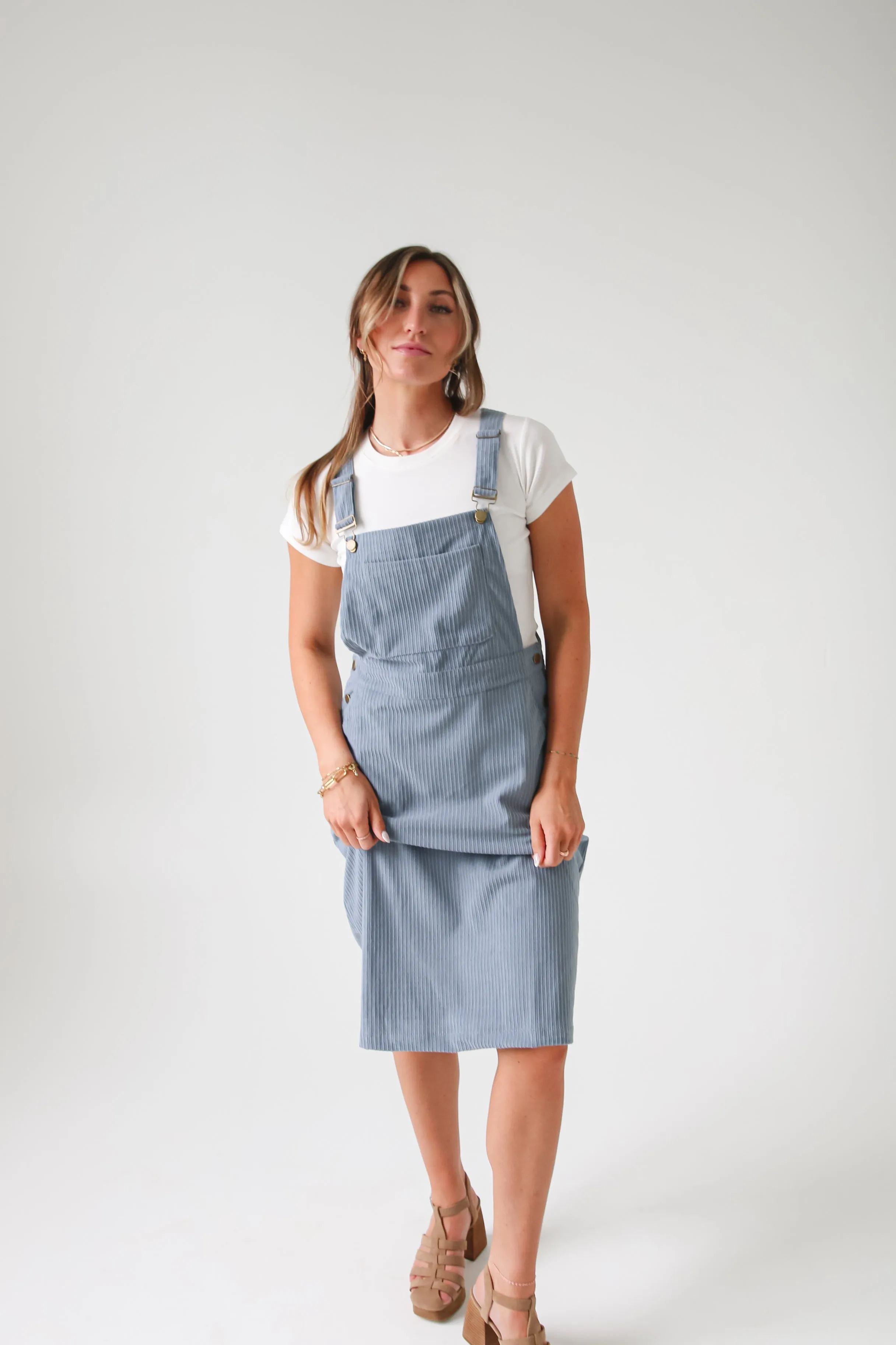 Patty Overall Dress in Dusty Blue