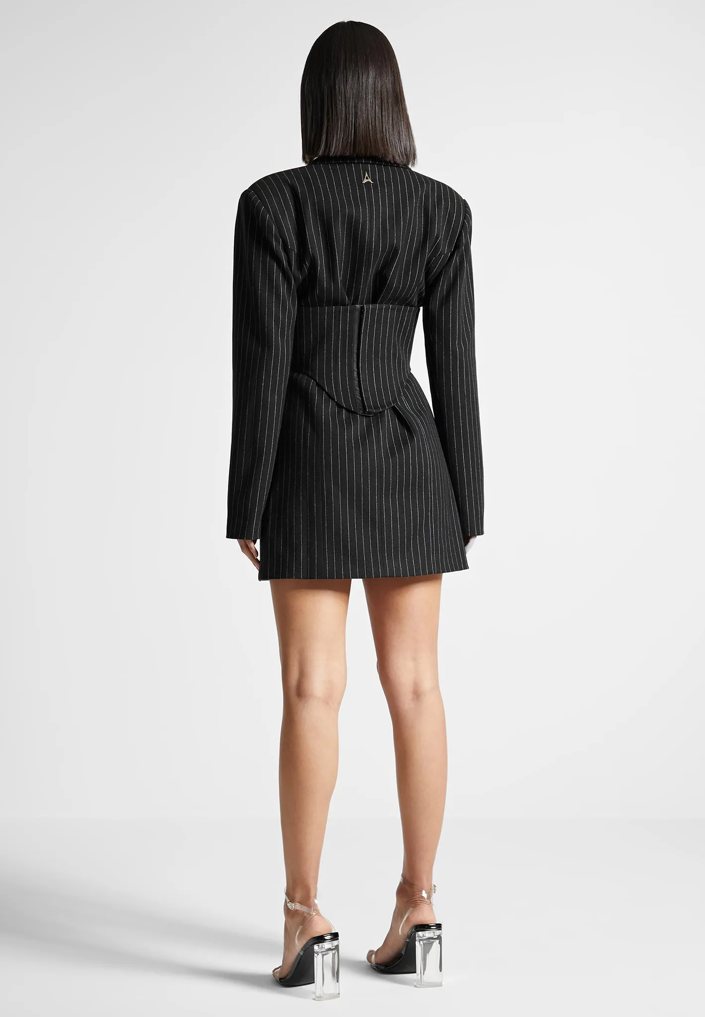 Pinstripe Blazer Dress with Reversible Corset - Black