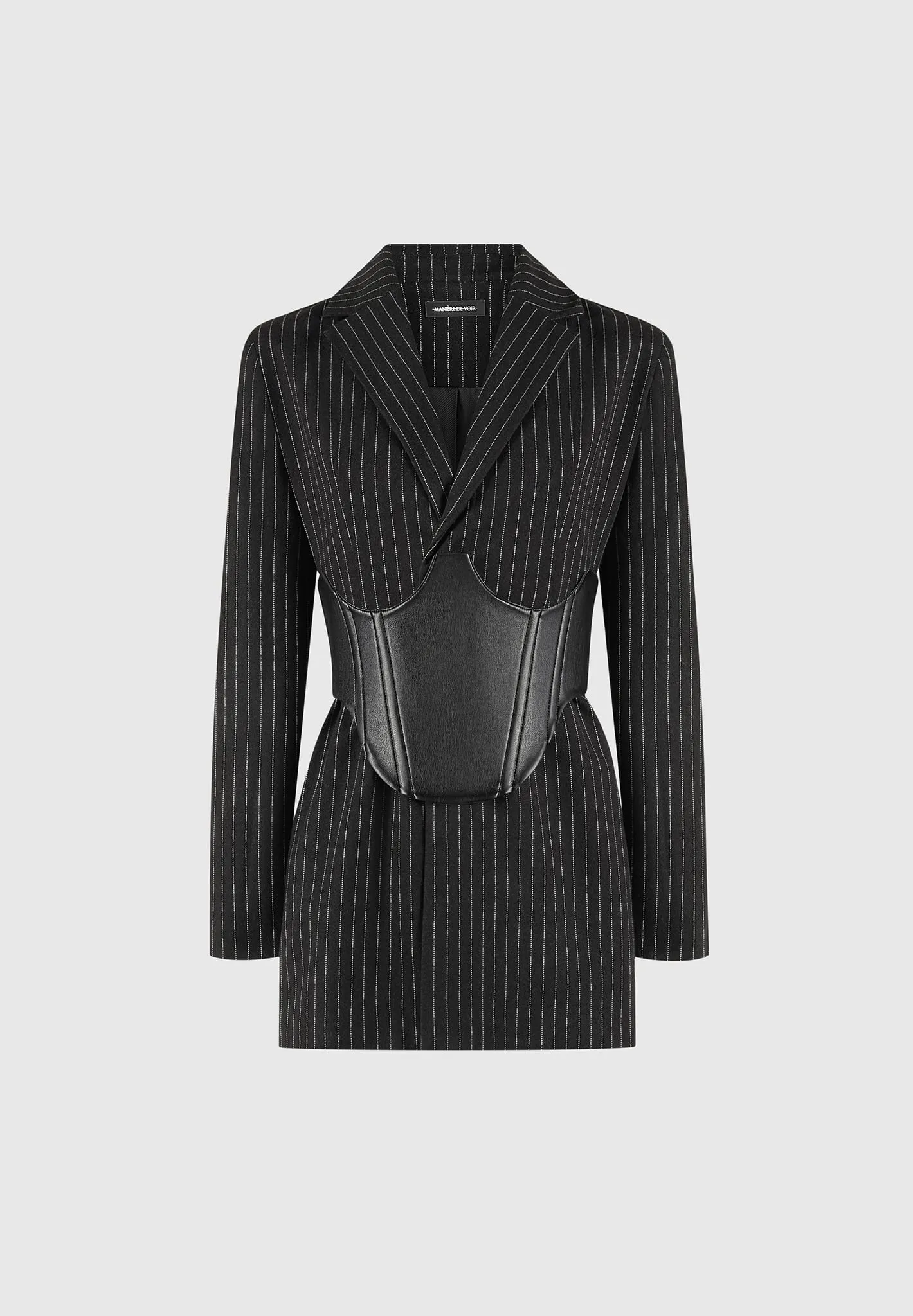 Pinstripe Blazer Dress with Reversible Corset - Black