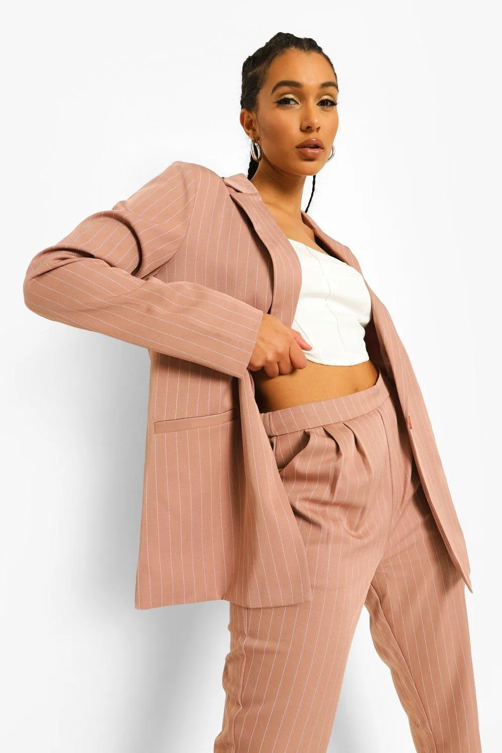 Pinstripe Oversized Tailored Dad Blazer