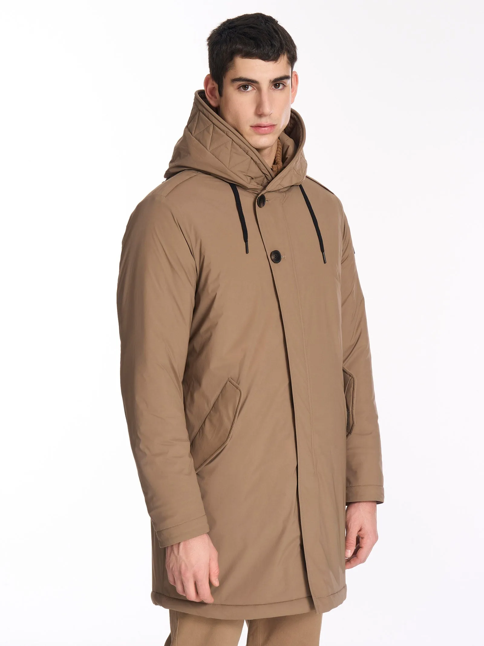 Piumerino Parka lungo imbottito in lana con cappuccio - Army