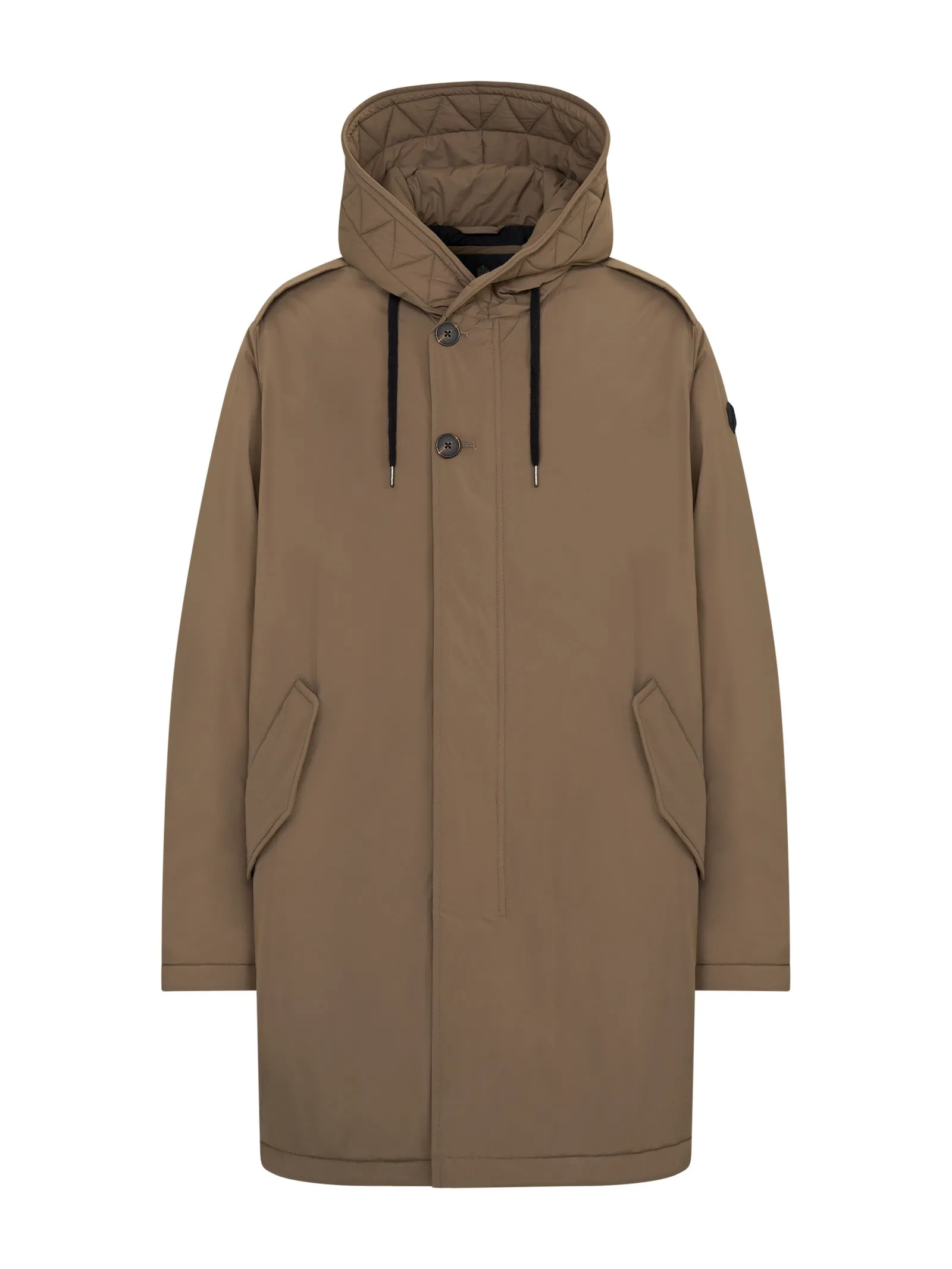 Piumerino Parka lungo imbottito in lana con cappuccio - Fango