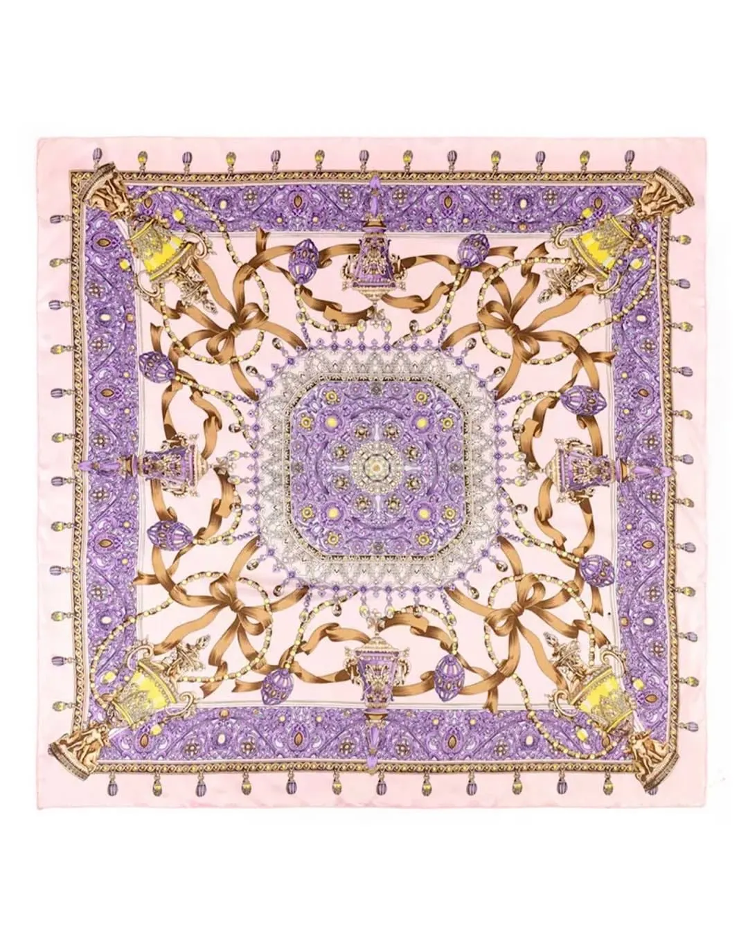 Purple Large Square Motif Silk Scarf