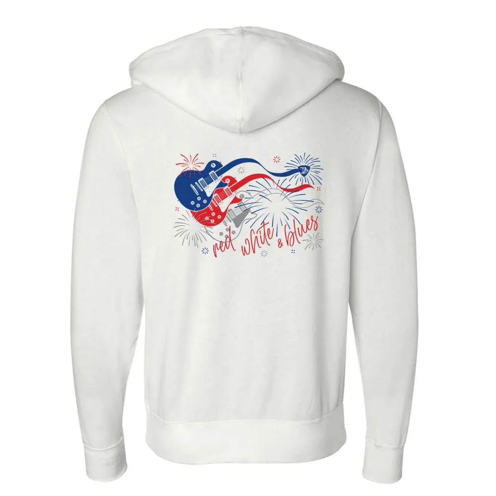 Red, White and Blues Firework Guitars Zip-Up Hoodie (Unisex)