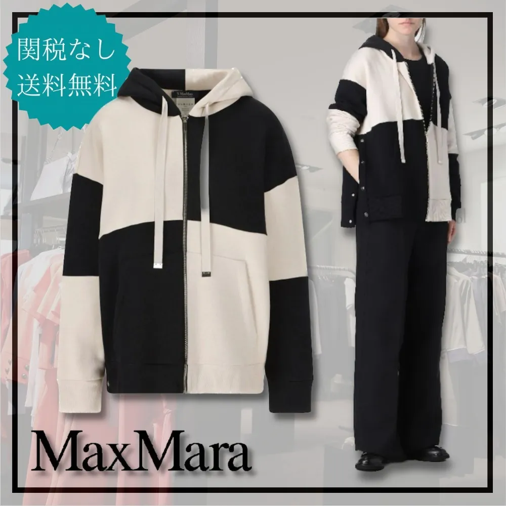 S Max Mara  |Street Style Bi-color Long Sleeves Plain Cotton Logo