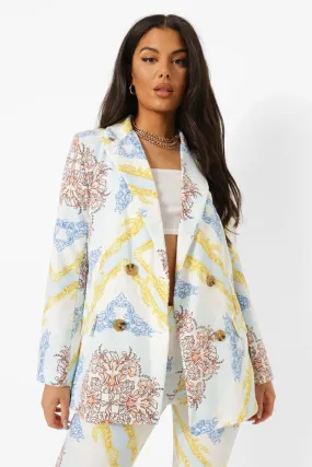 Scarf Print Tailored Double Breasted Blazer