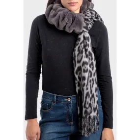 Scarf with Fur Collar - Grey