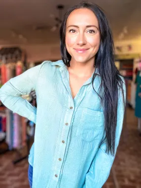 Seafoam Textured Button Down Top