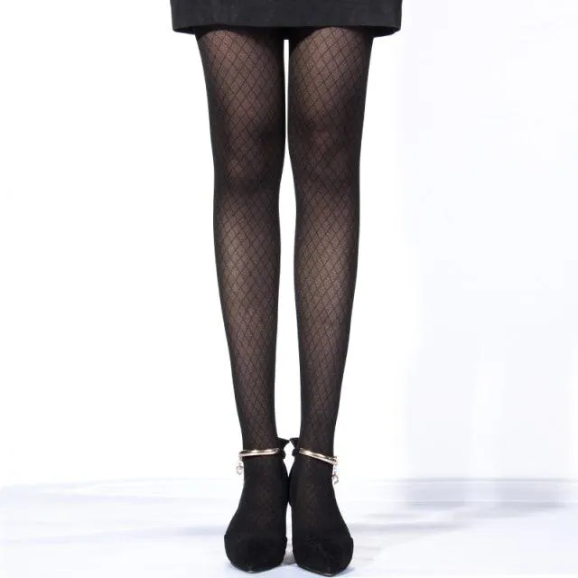 Sexy Women Tights Over Knee Double Stripe Sheer Black Temptation Suspender