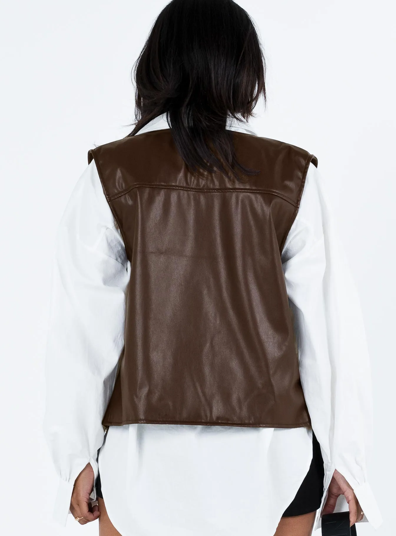 Shalyn Faux Leather Vest Brown