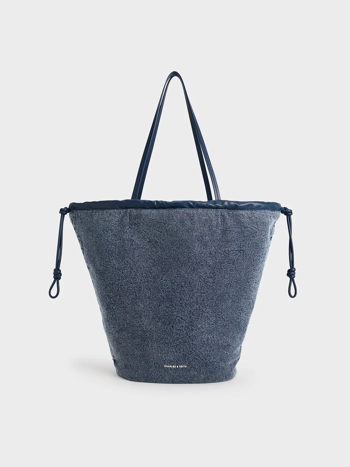 Sianna Denim Ruched Drawstring Tote Bag - Denim Blue