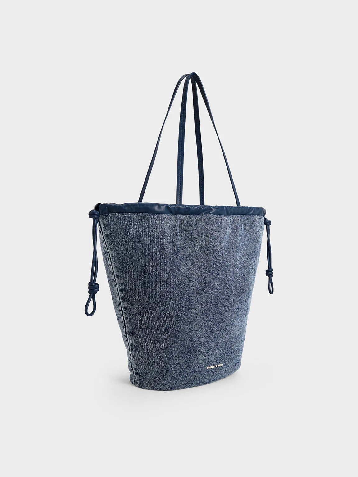 Sianna Denim Ruched Drawstring Tote Bag - Denim Blue