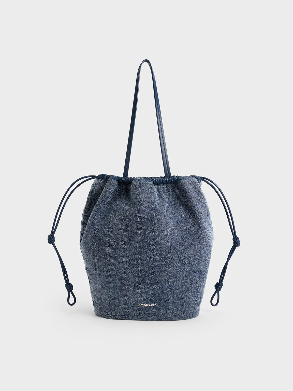 Sianna Denim Ruched Drawstring Tote Bag - Denim Blue