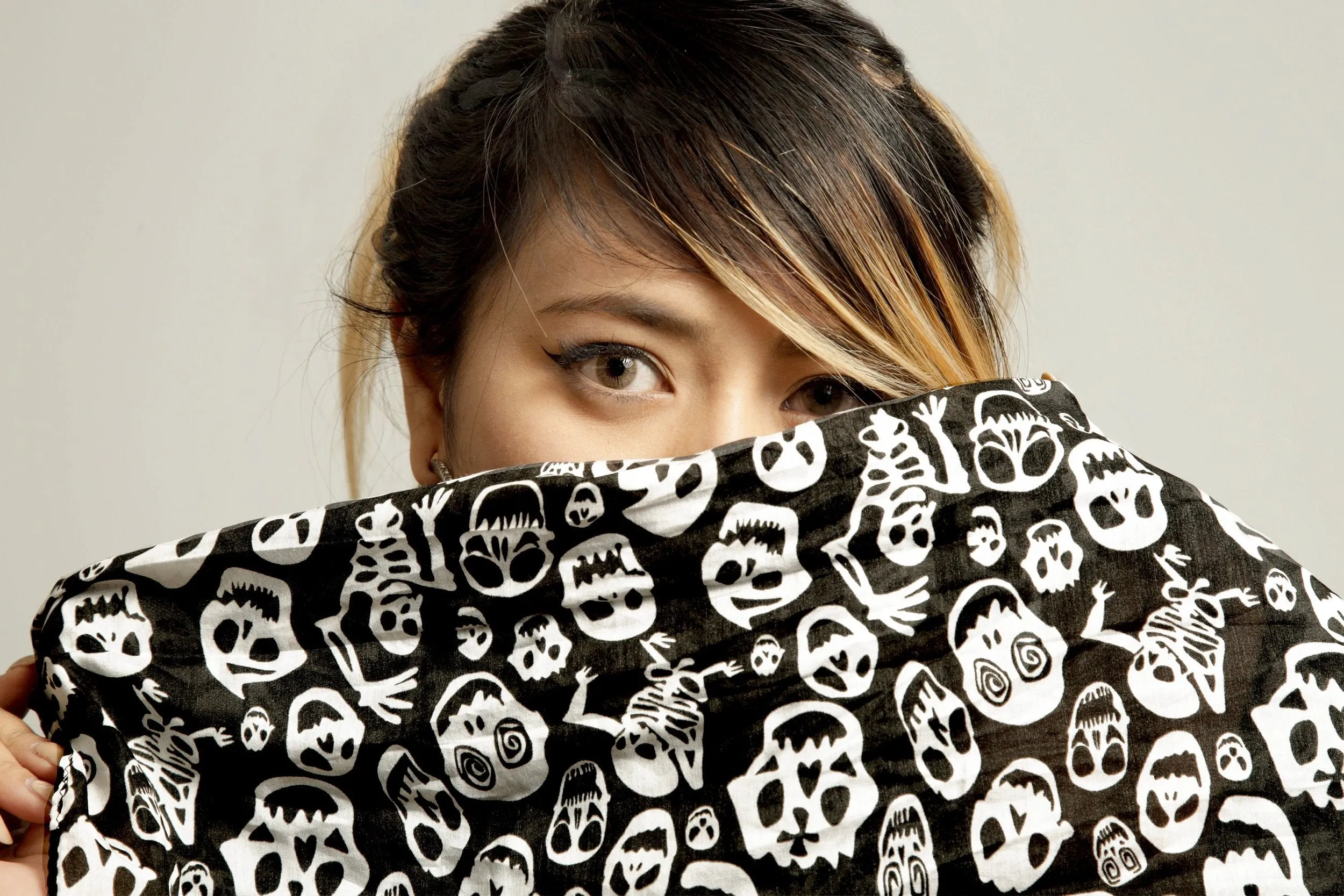 Skellington Skull large cotton silk scarf