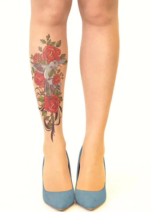 Stop And Stare Bird And Roses Tights ()