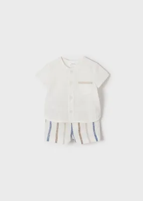 Stripes short trousers set for newborn boy - Paris blue