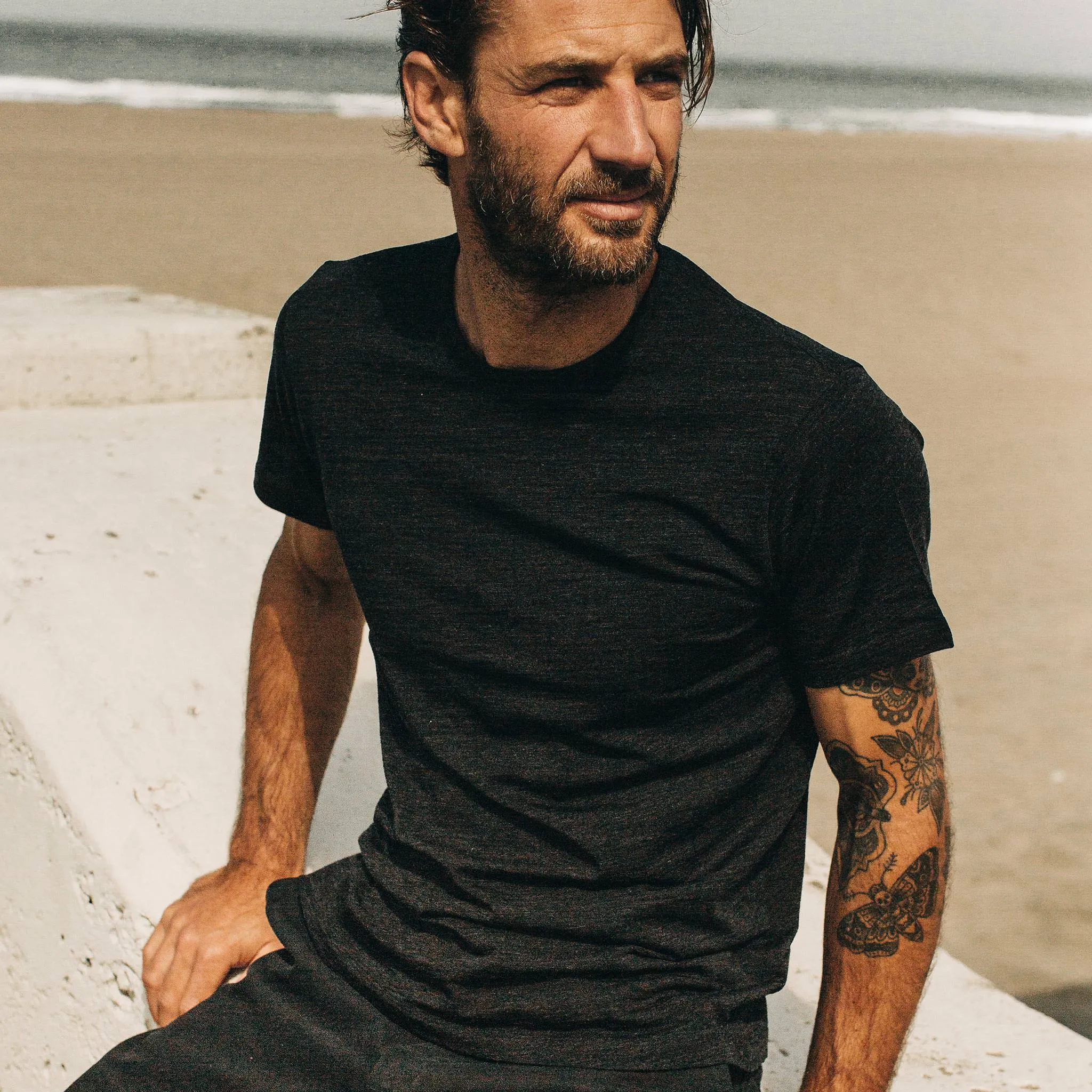 The Merino Tee in Heather Black