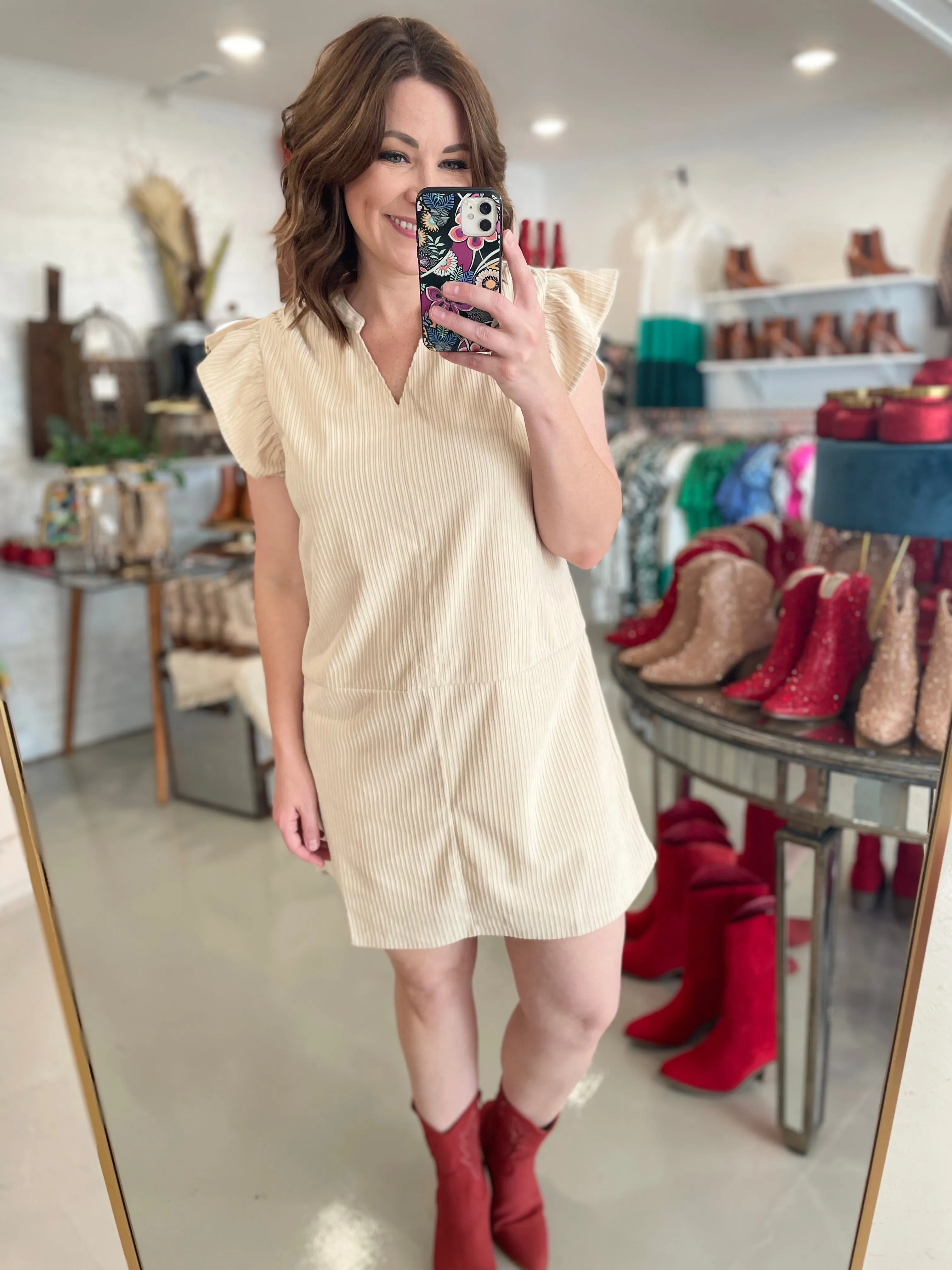 THML | Corduroy Cutie Tiered Mini Dress