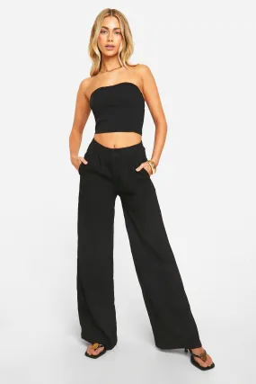 Trousers | Textured Crinkle Wide Leg Trousers | boohoo