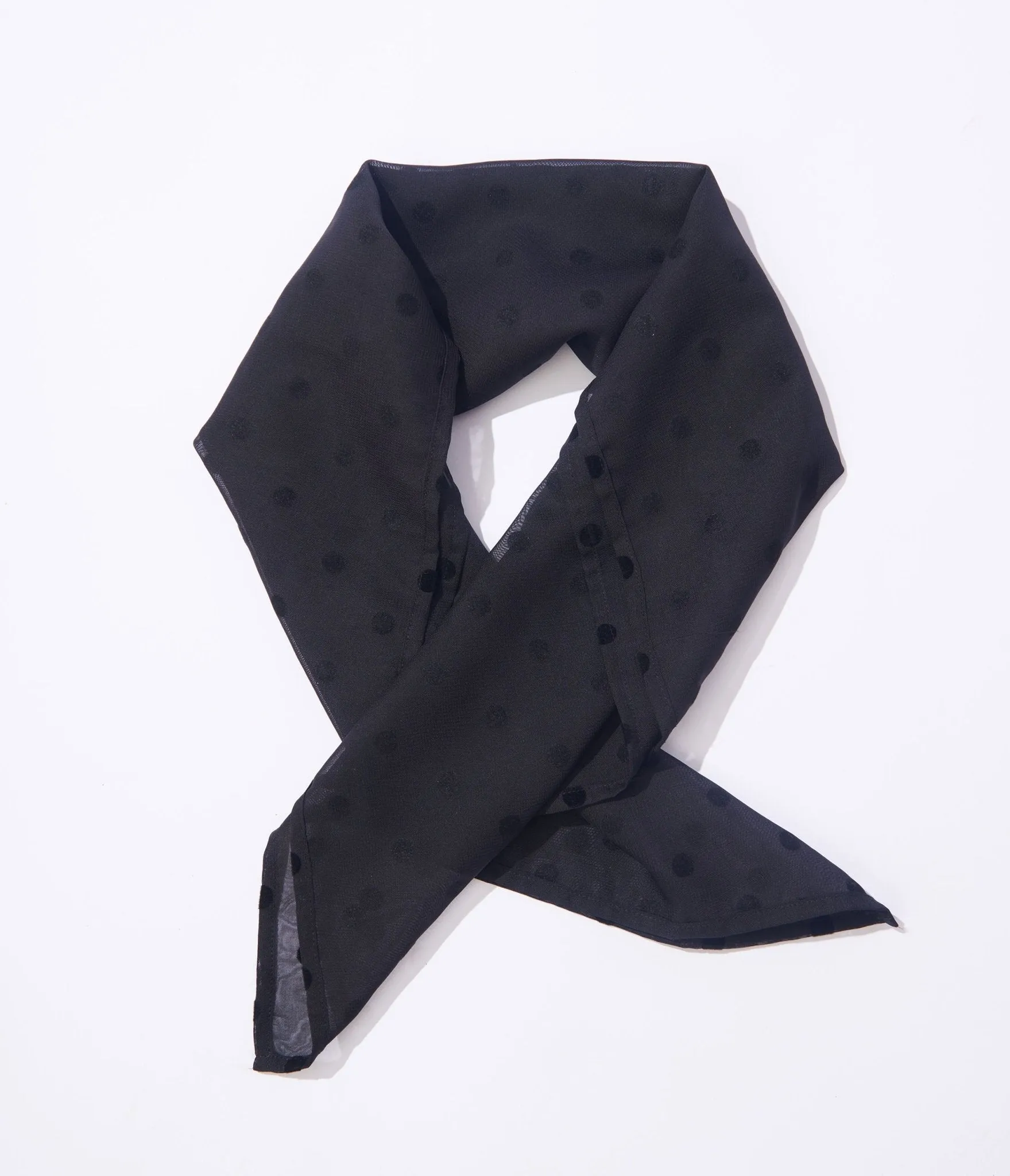 Unique Vintage Black Flocked Polka Dot Hair Scarf