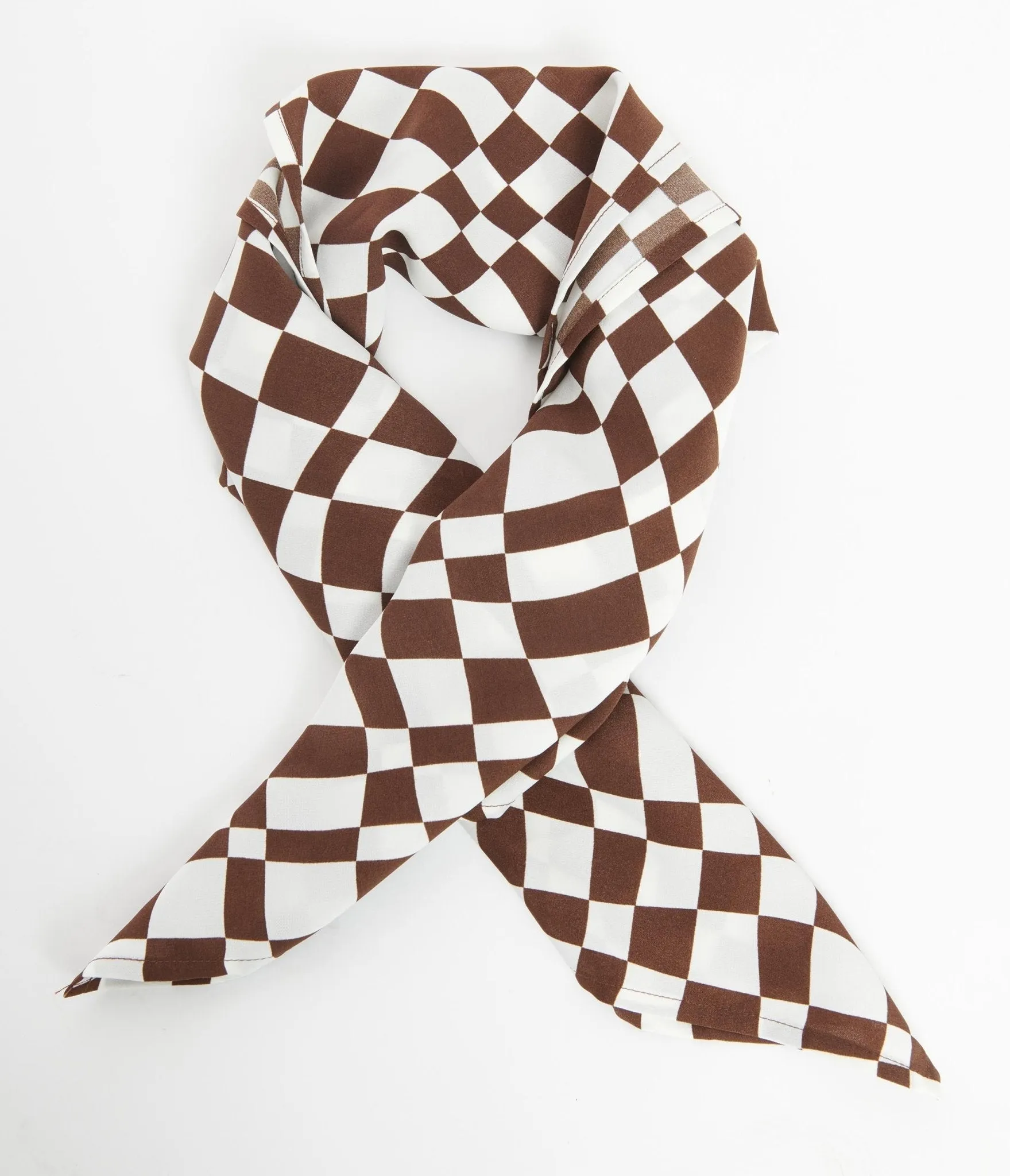 Unique Vintage Brown Distorted Check Hair Scarf