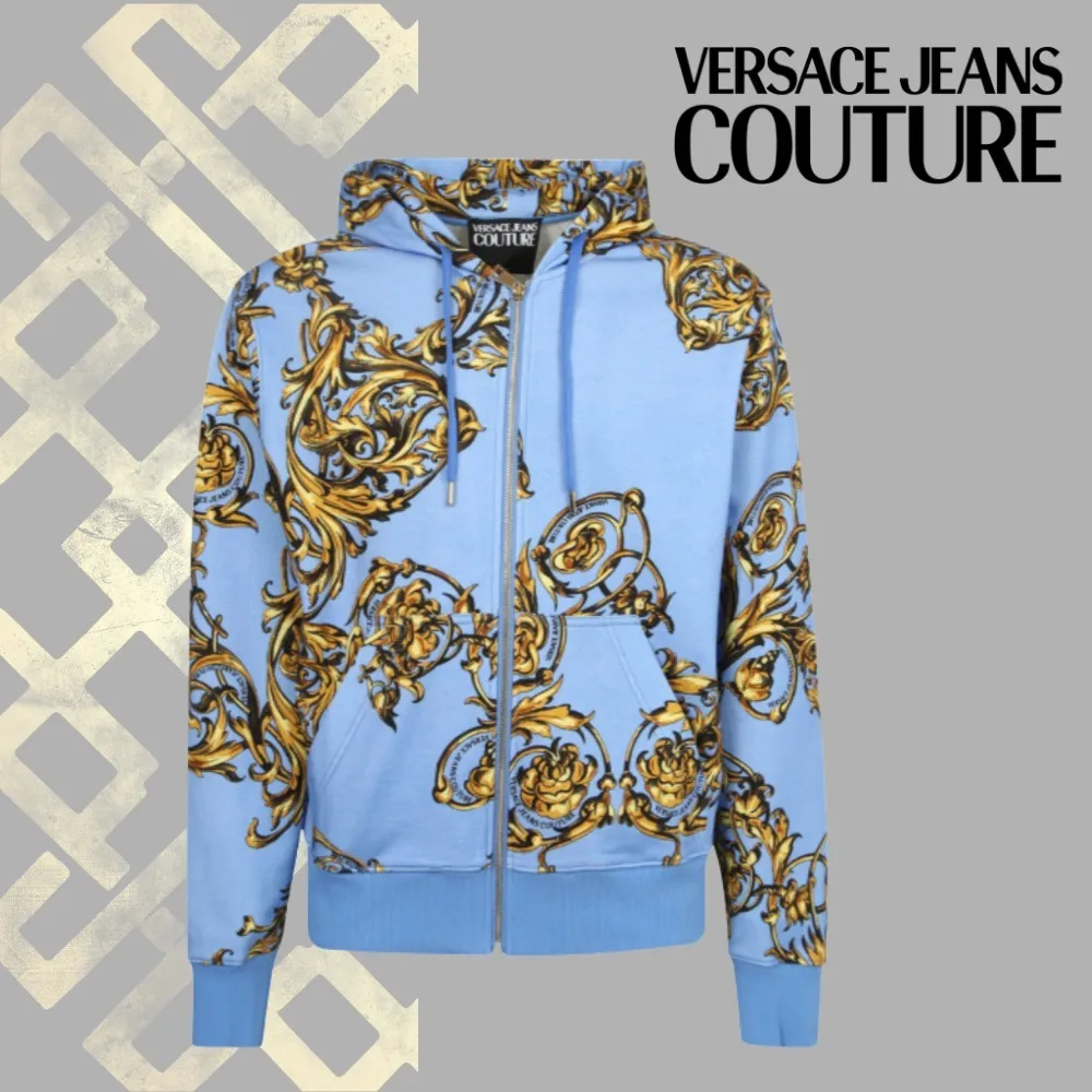 VERSACE JEANS  |Unisex Street Style Long Sleeves Cotton Icy Color Hoodies