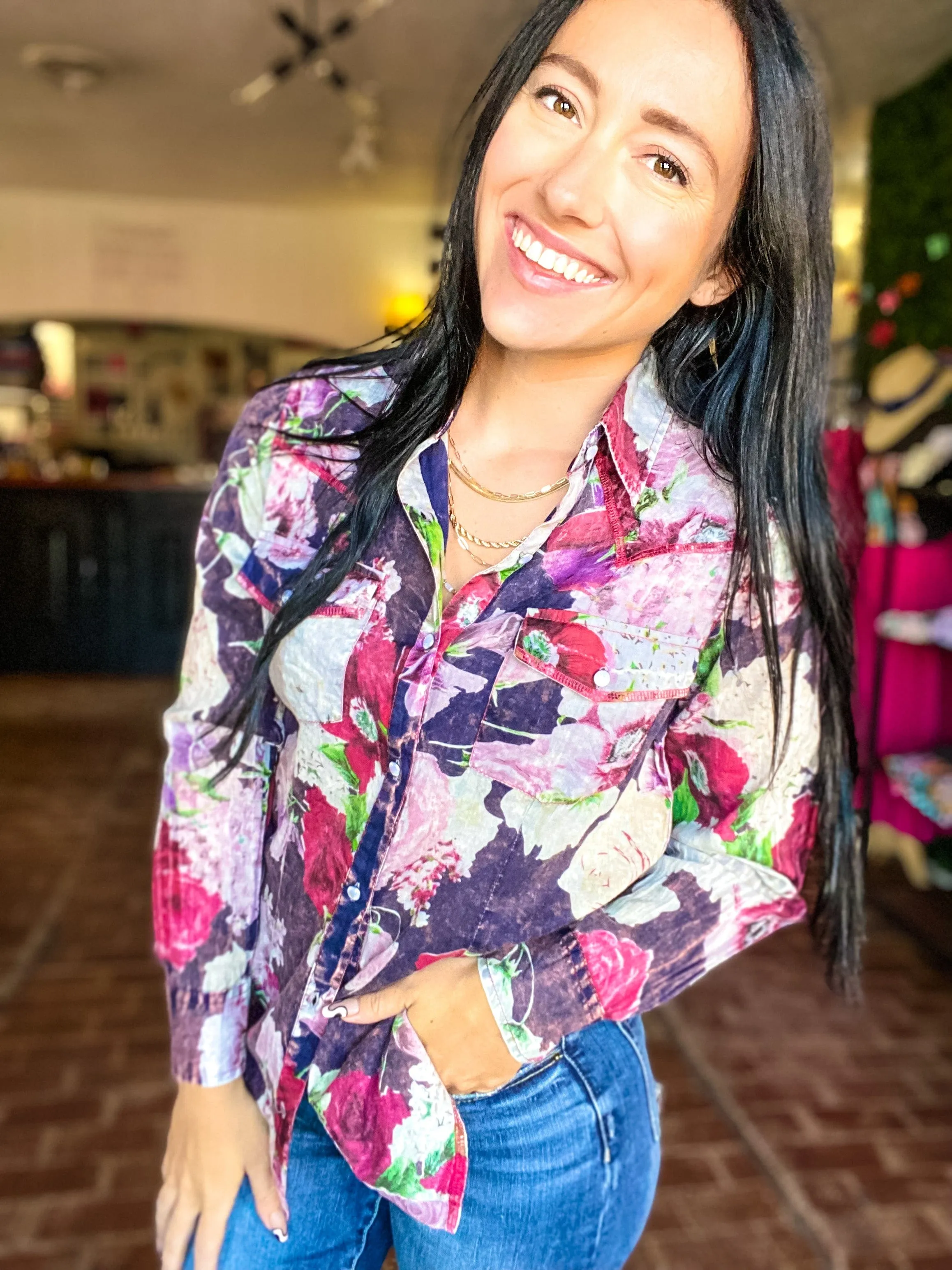 Vintage Floral Button Down Top