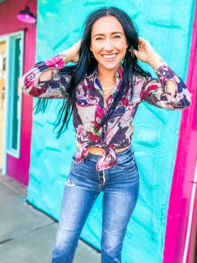 Vintage Floral Button Down Top