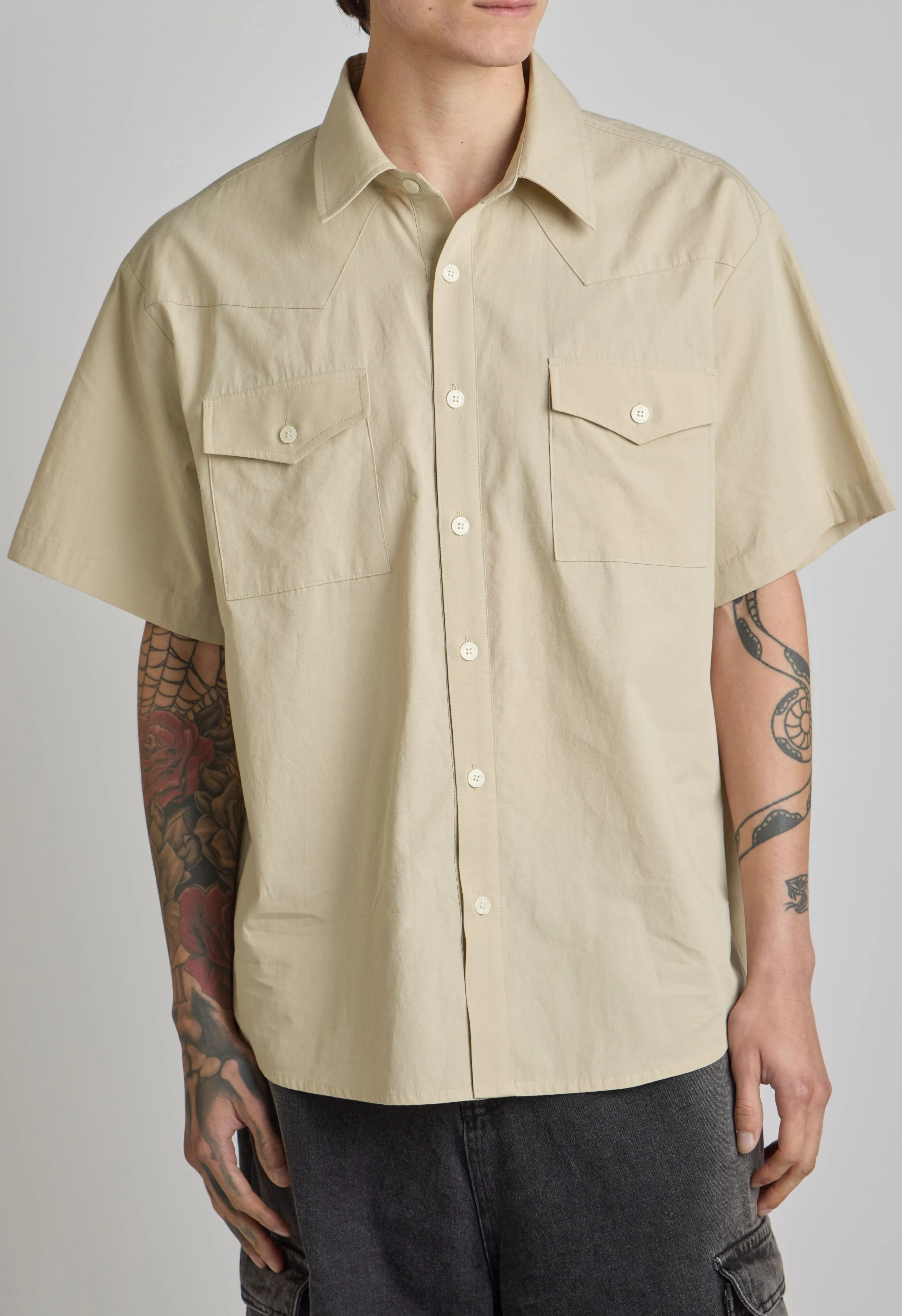 Western Button Down in Beige