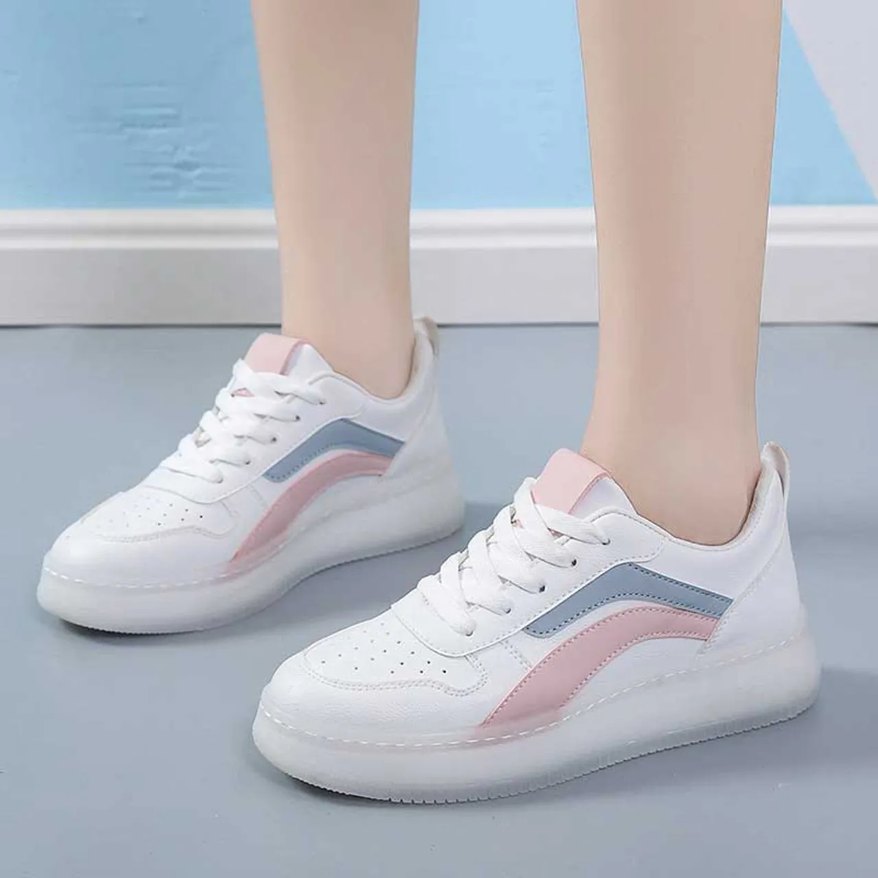 White pink color stripe shoe sneaker