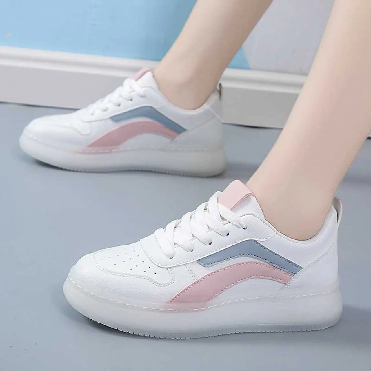 White pink color stripe shoe sneaker