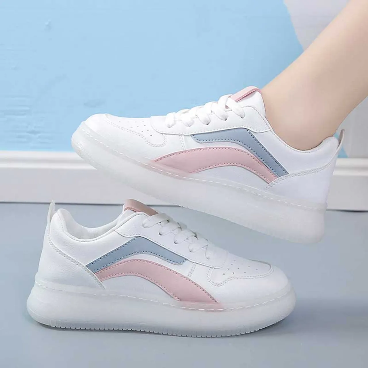 White pink color stripe shoe sneaker