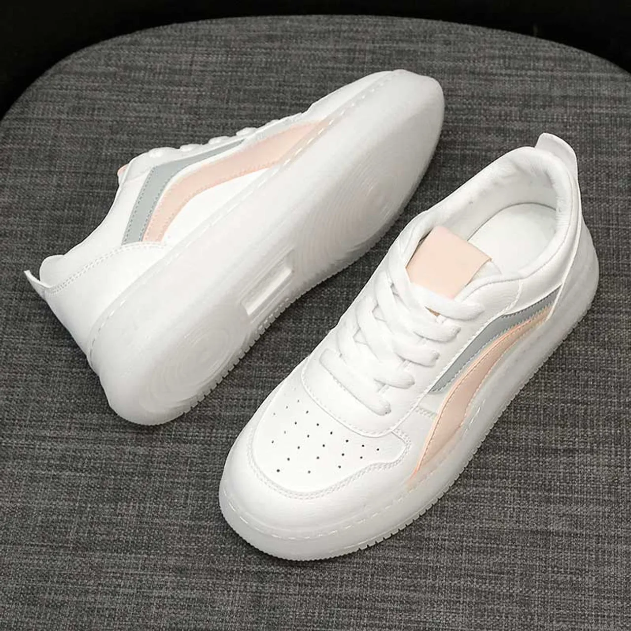 White pink color stripe shoe sneaker