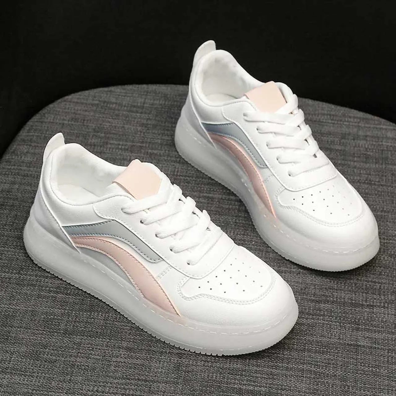 White pink color stripe shoe sneaker