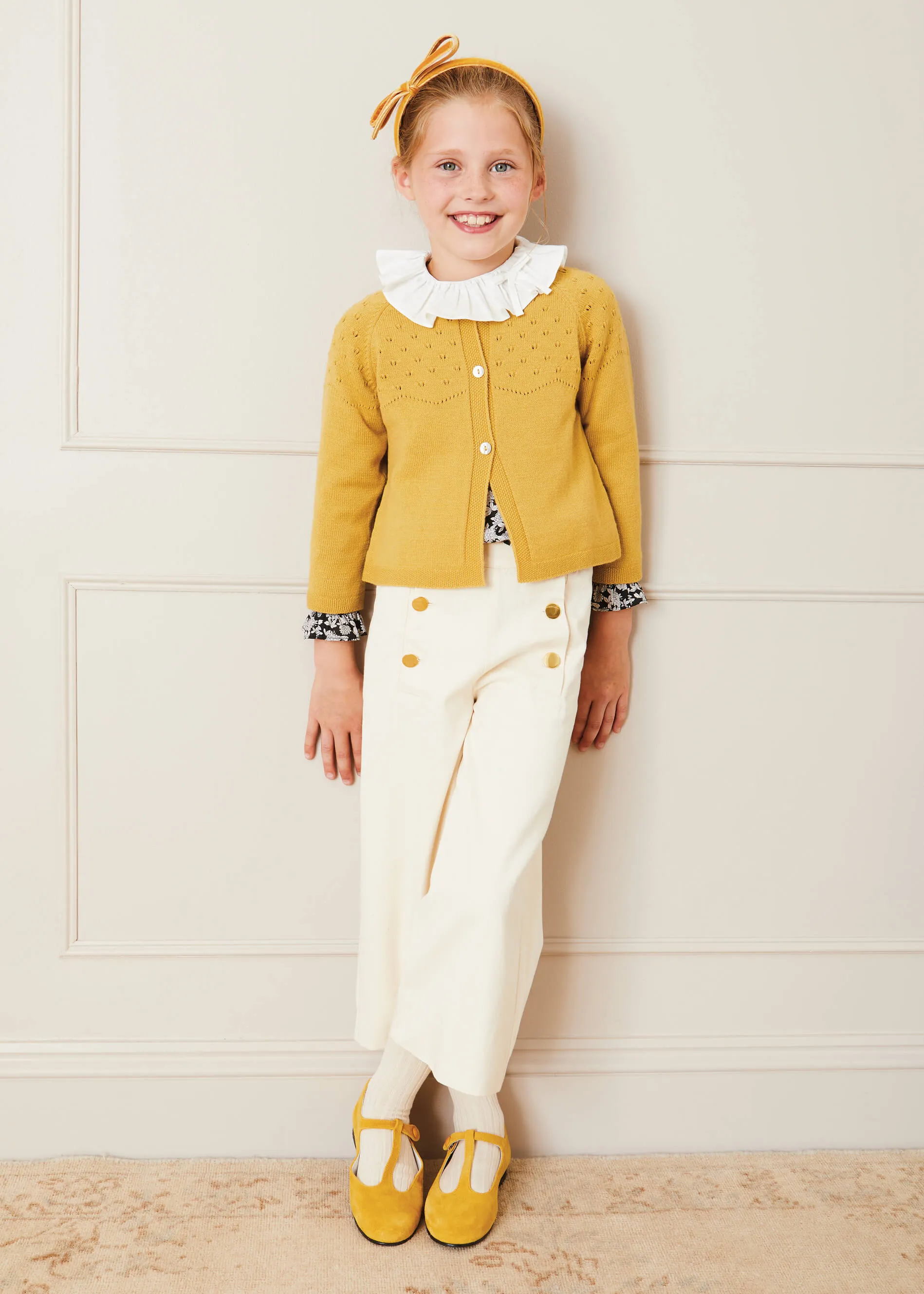 Wide Leg Front Button Trousers in Beige (2-10yrs)