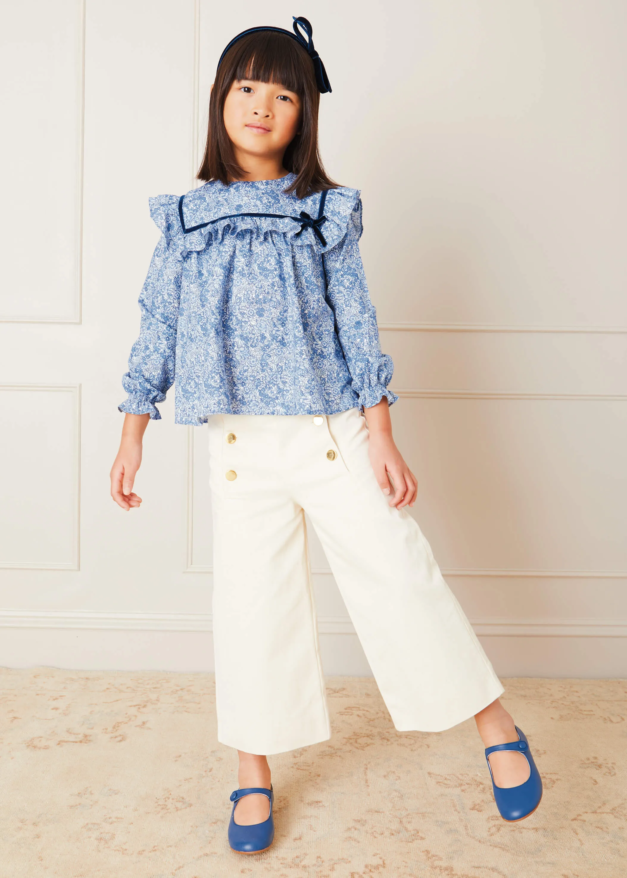 Wide Leg Front Button Trousers in Beige (2-10yrs)