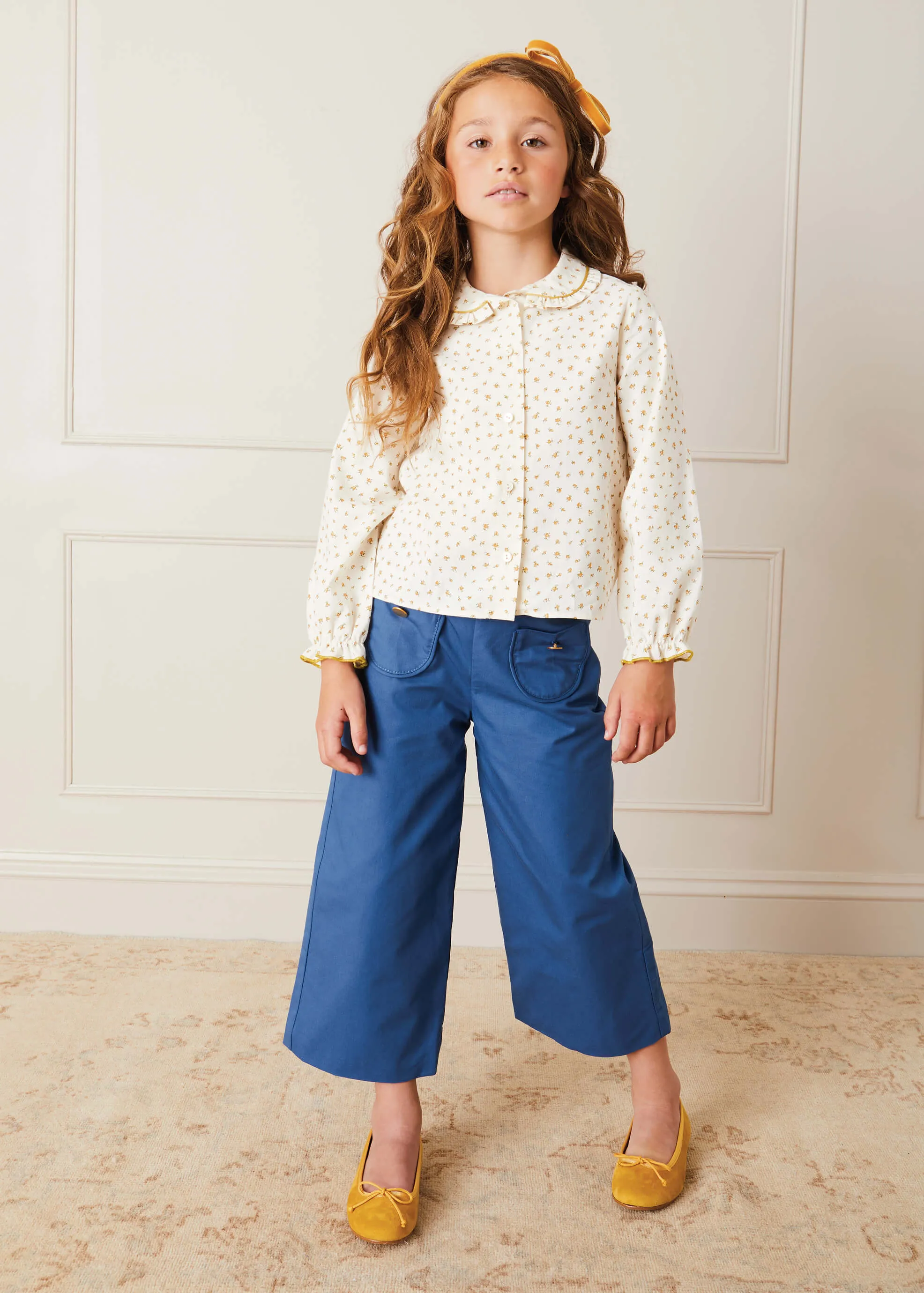 Wide Leg Gold Button Trousers in Blue (2-10yrs)