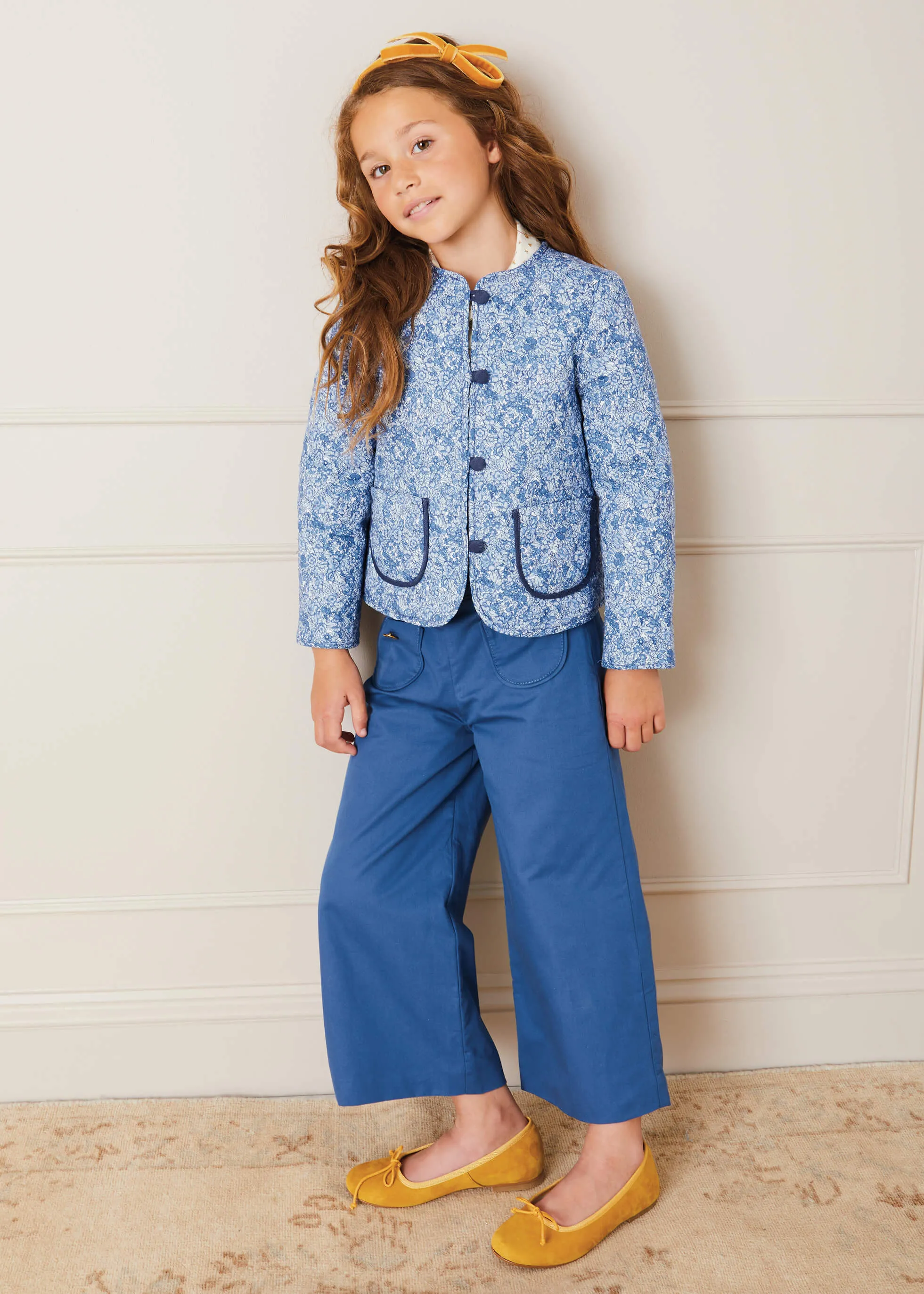 Wide Leg Gold Button Trousers in Blue (2-10yrs)