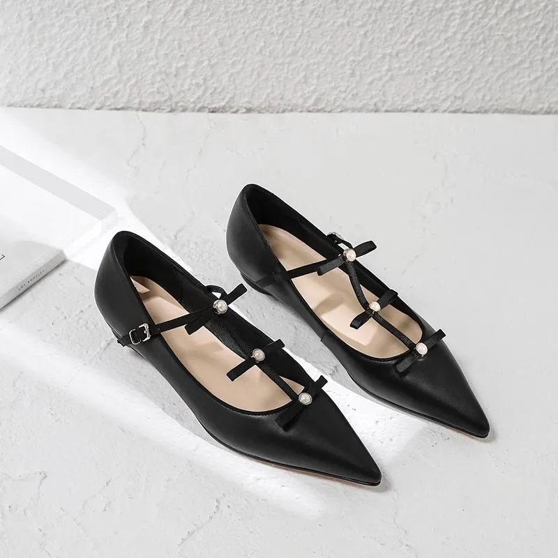 Women Bow Tie Pearl Single Shoes 