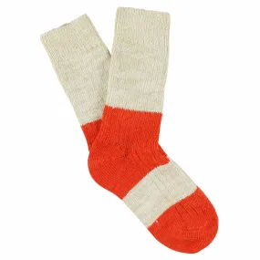 Women Melange Block Socks Ecru / Orange